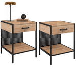 ID MARKET Lot de 2 tables de chevet PRESTON 1 tiroir avec tablette acier perforé design industriel