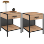 Voir la diapositive 1 : ID MARKET Lot de 2 tables de chevet PRESTON 1 tiroir avec tablette acier perforé design industriel