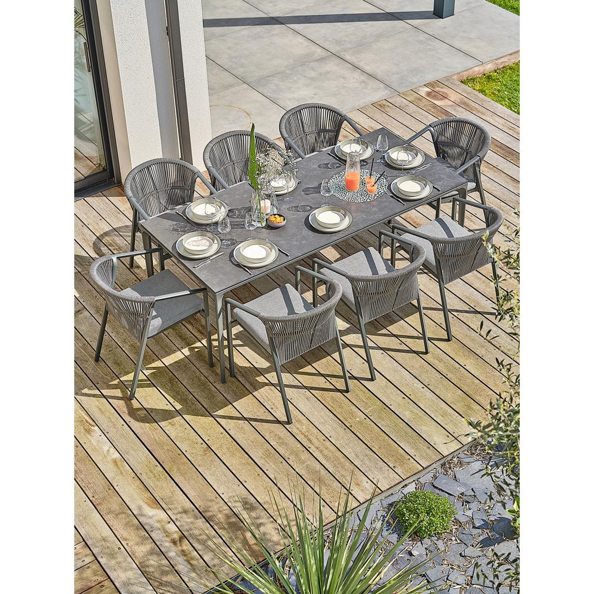 Voir la diapositive 3 : Paris Prix Ensemble table de jardin & 8 fauteuils  tigua & gambi  200cm anthracite