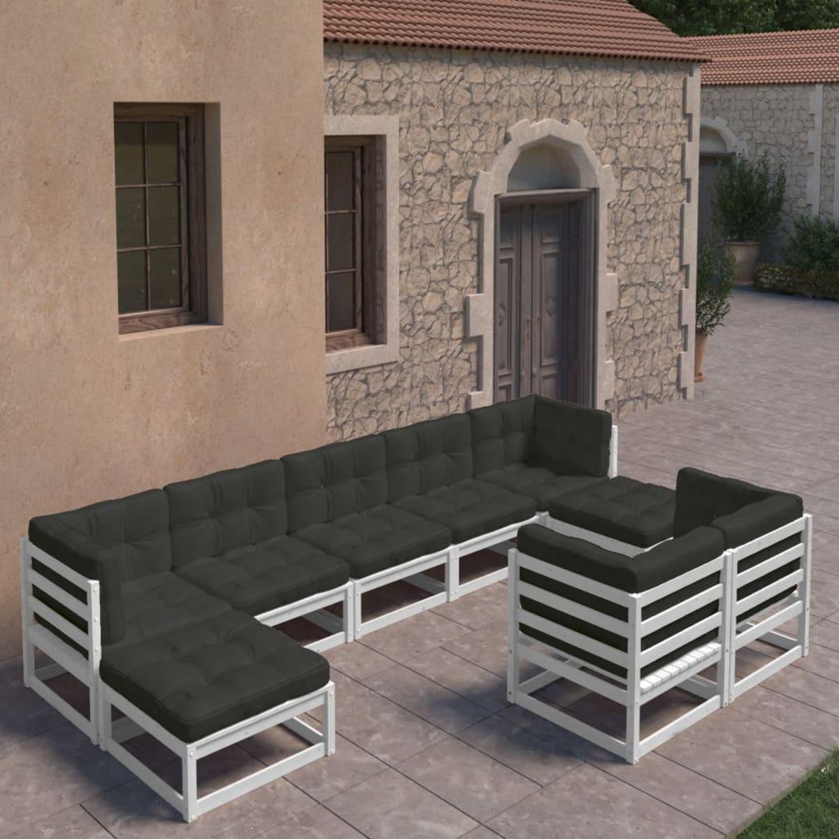 VIDAXL Salon de jardin 9 pcs avec coussins Blanc Bois de pin massif
