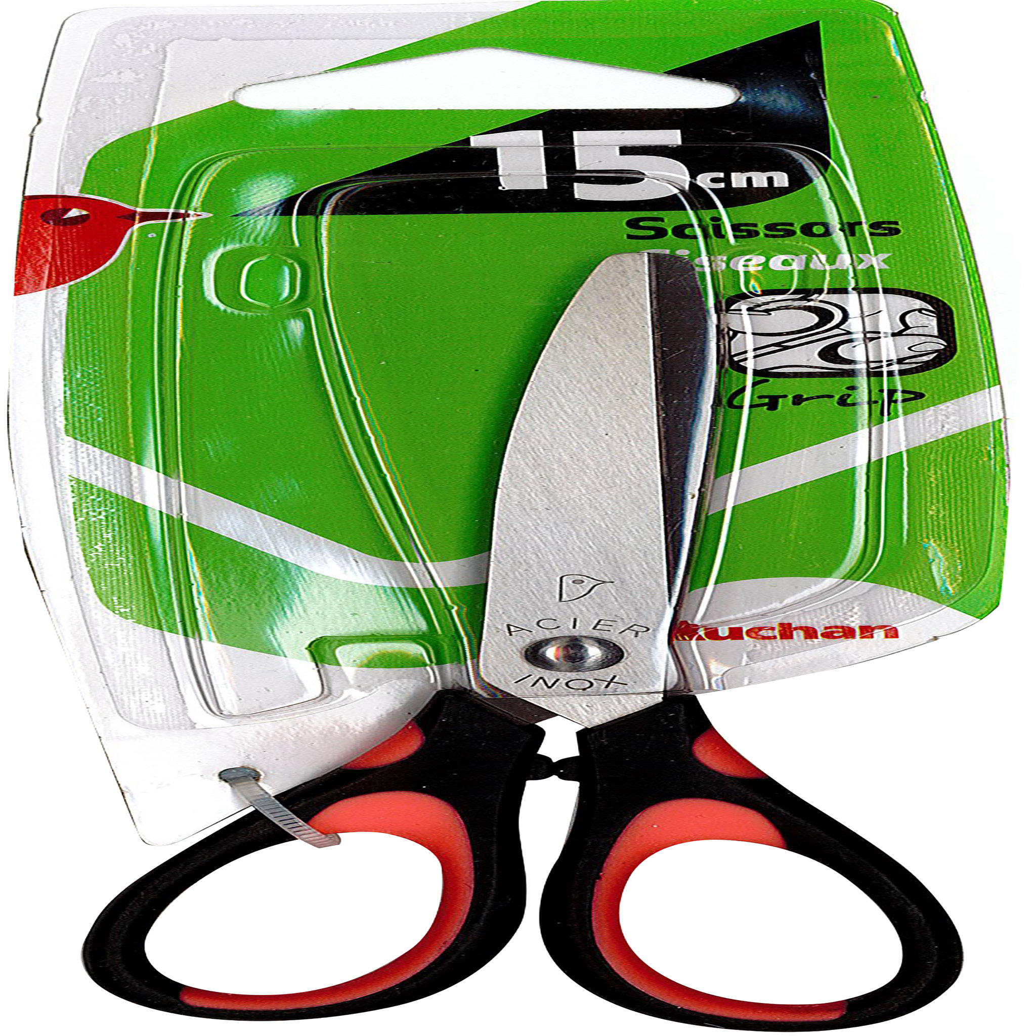 AUCHAN Paire de ciseaux à bouts pointus 15cm bi matière Orange