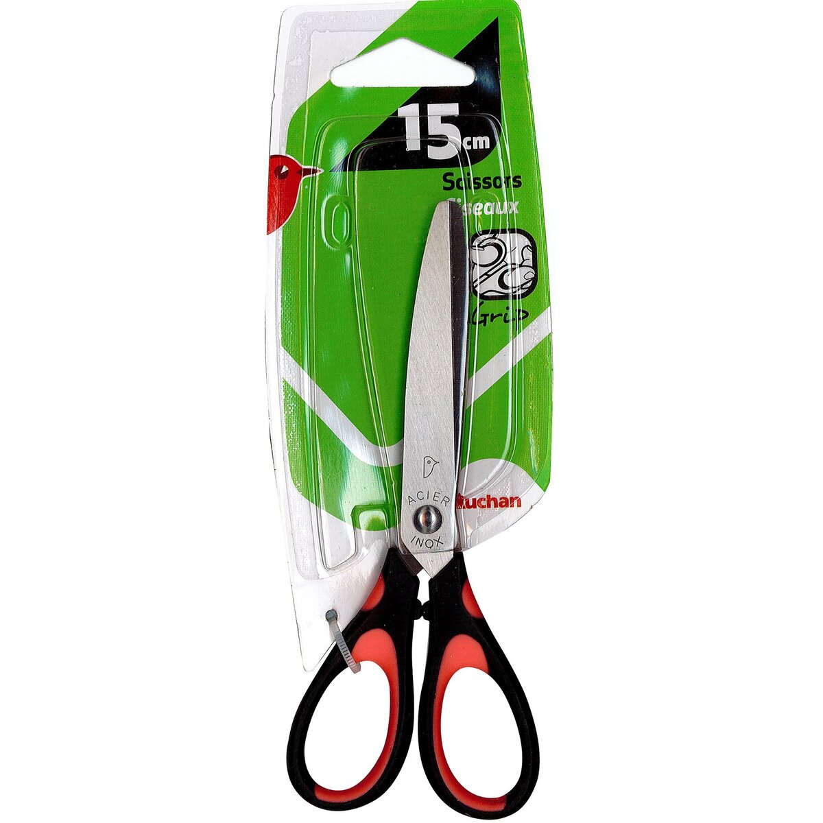 AUCHAN Paire de ciseaux à bouts pointus 15cm bi matière Orange