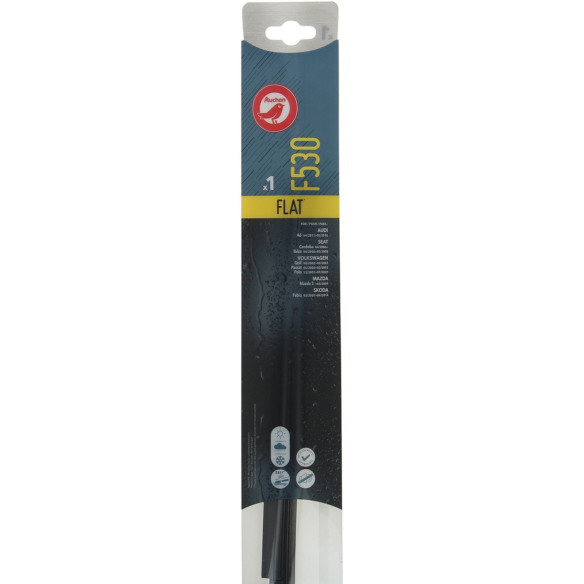 Voir la diapositive 2 : AUCHAN Balai d'essuie-glace plat F530 53cm pour AUDI SEAT VOLKSWAGEN MAZDA SKODA