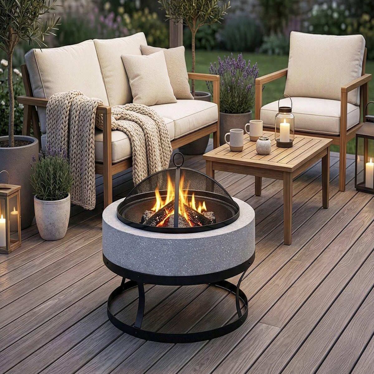 Habitat et Jardin Brasero barbecue en pierre  Torro  - 70 x 70 x 49 cm - Blanc