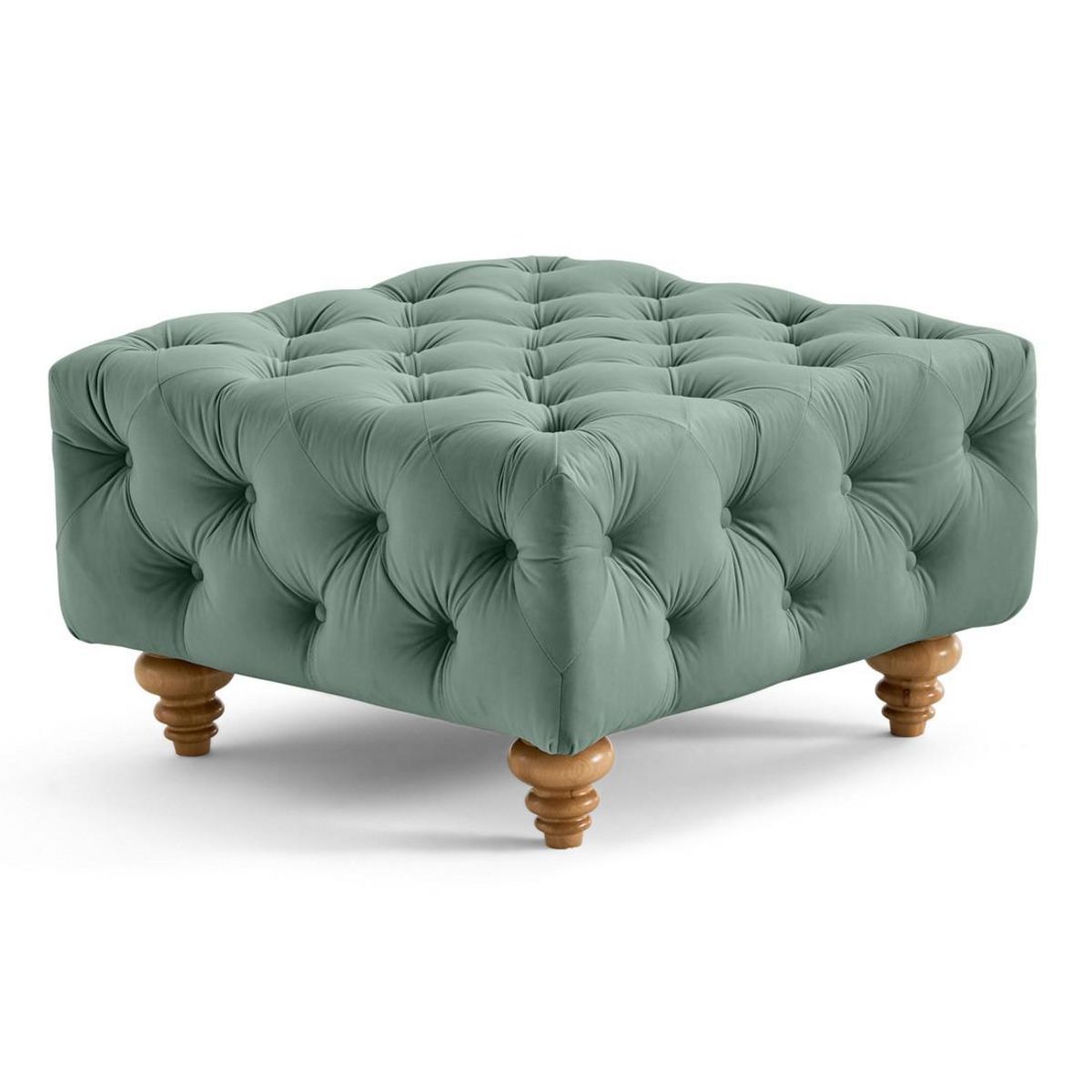 LISA DESIGN Walter - pouf chesterfield en velours - pieds bois
