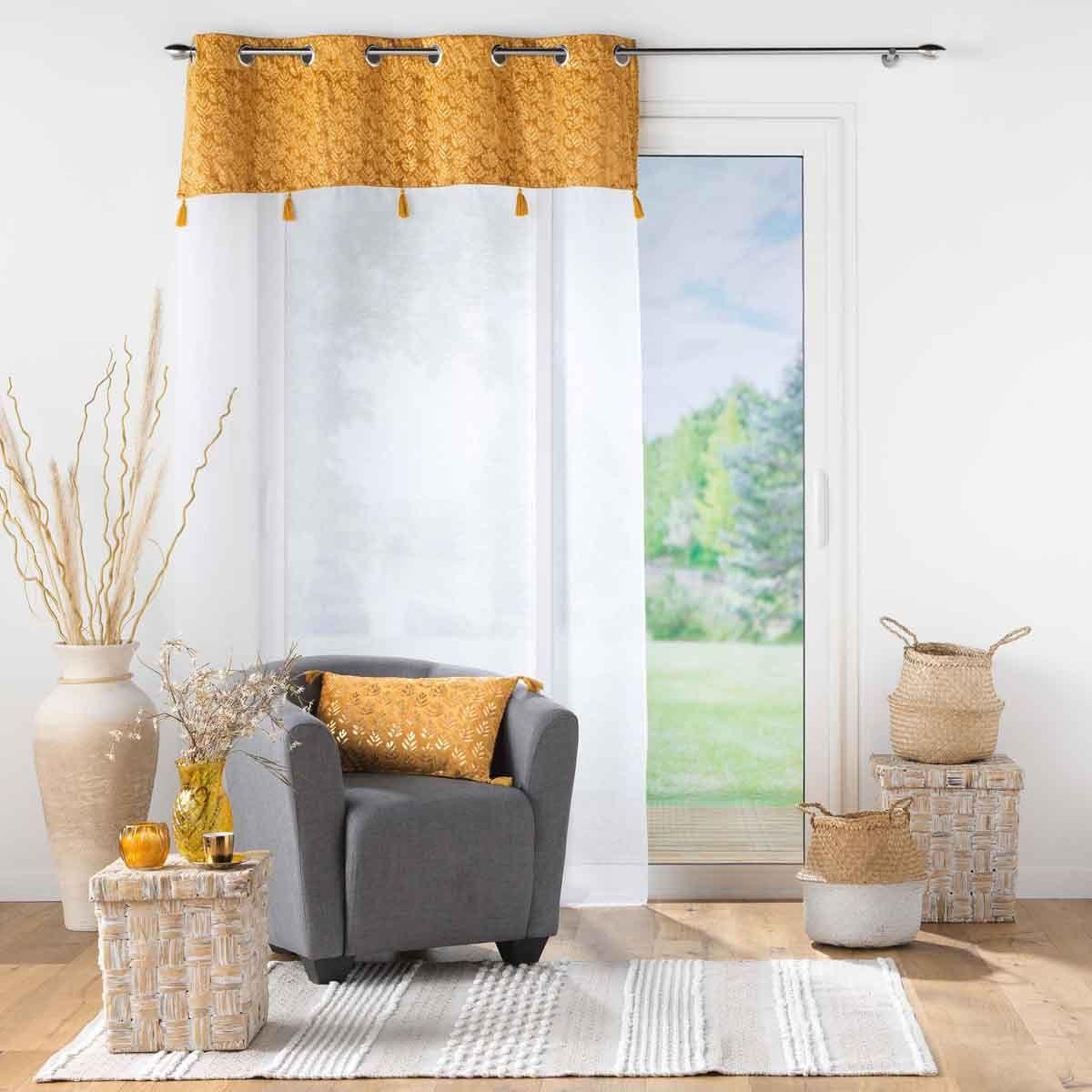 Voir la diapositive 4 : Douceur d'Intérieur Rideau voilage à œillets  evie  140x240cm ocre