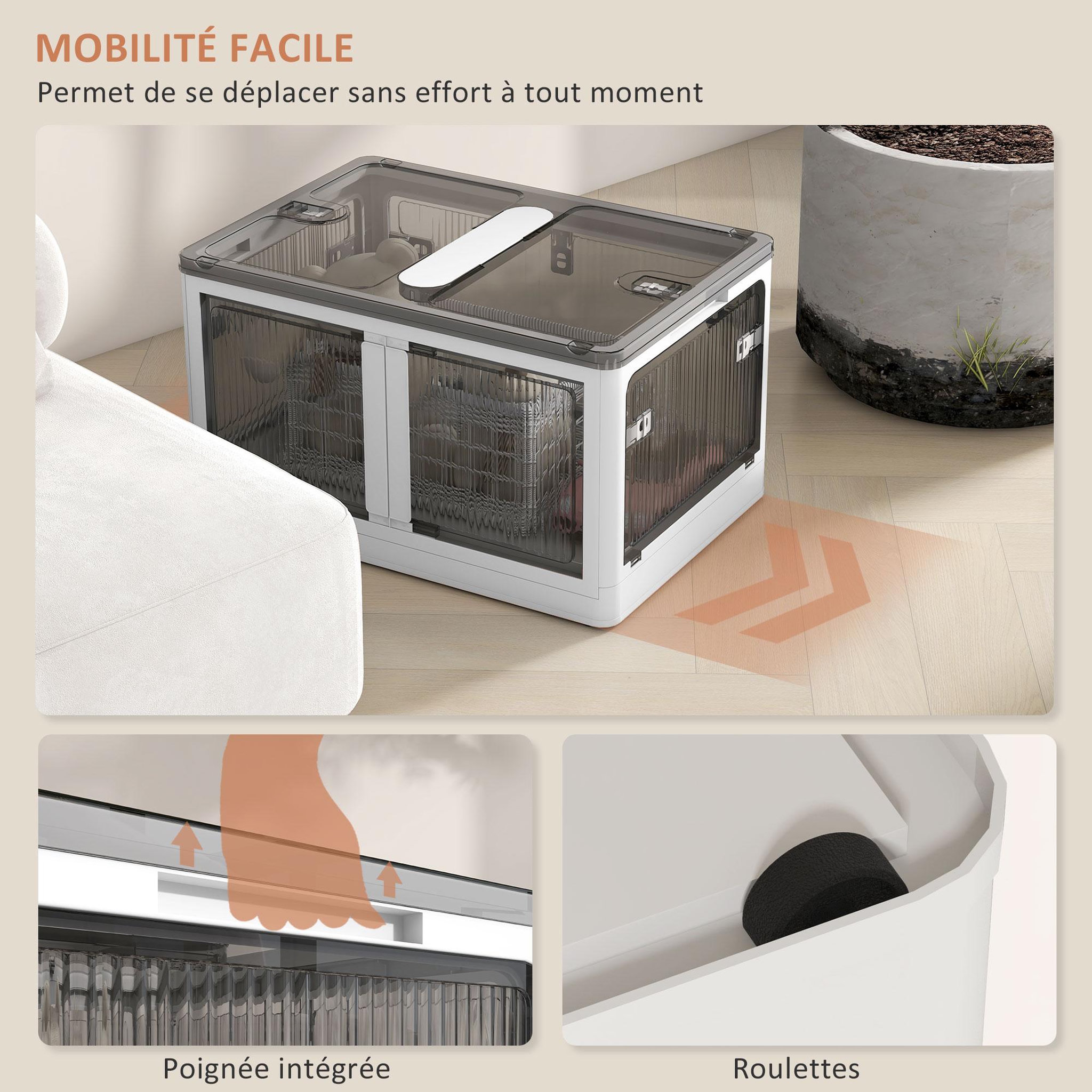 Voir la diapositive 6 : HOMCOM Ensemble de 3 boîtes de rangement 69L pliables empilables - couvercle, roulettes - blanc gris