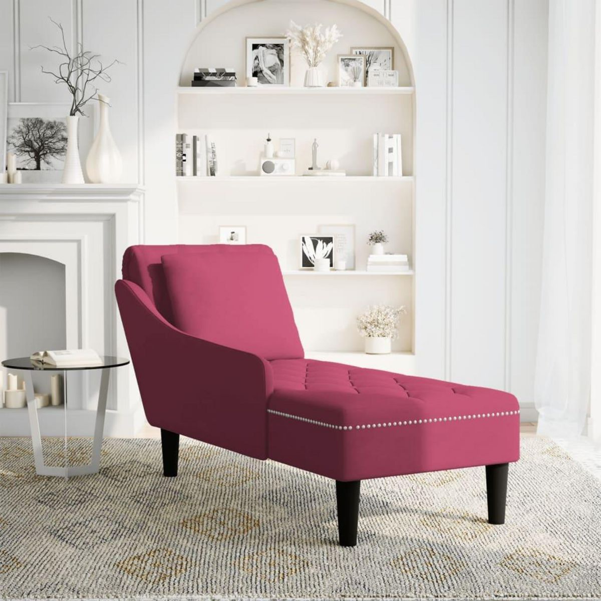 VIDAXL Fauteuil long avec coussin et accoudoir droit rouge bordeaux