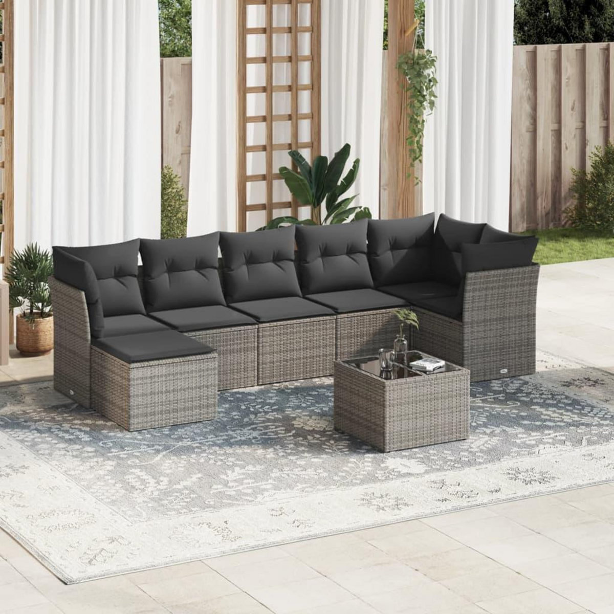 VIDAXL Salon de jardin 8 pcs avec coussins gris resine tressee