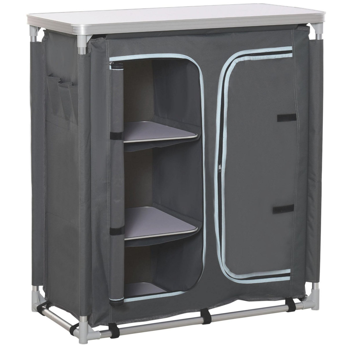 OUTSUNNY Cuisine de camping - meuble camping - armoire de camping - plan de travail, nombreux rangements, sac transport inclus - armature alu. Oxford gris