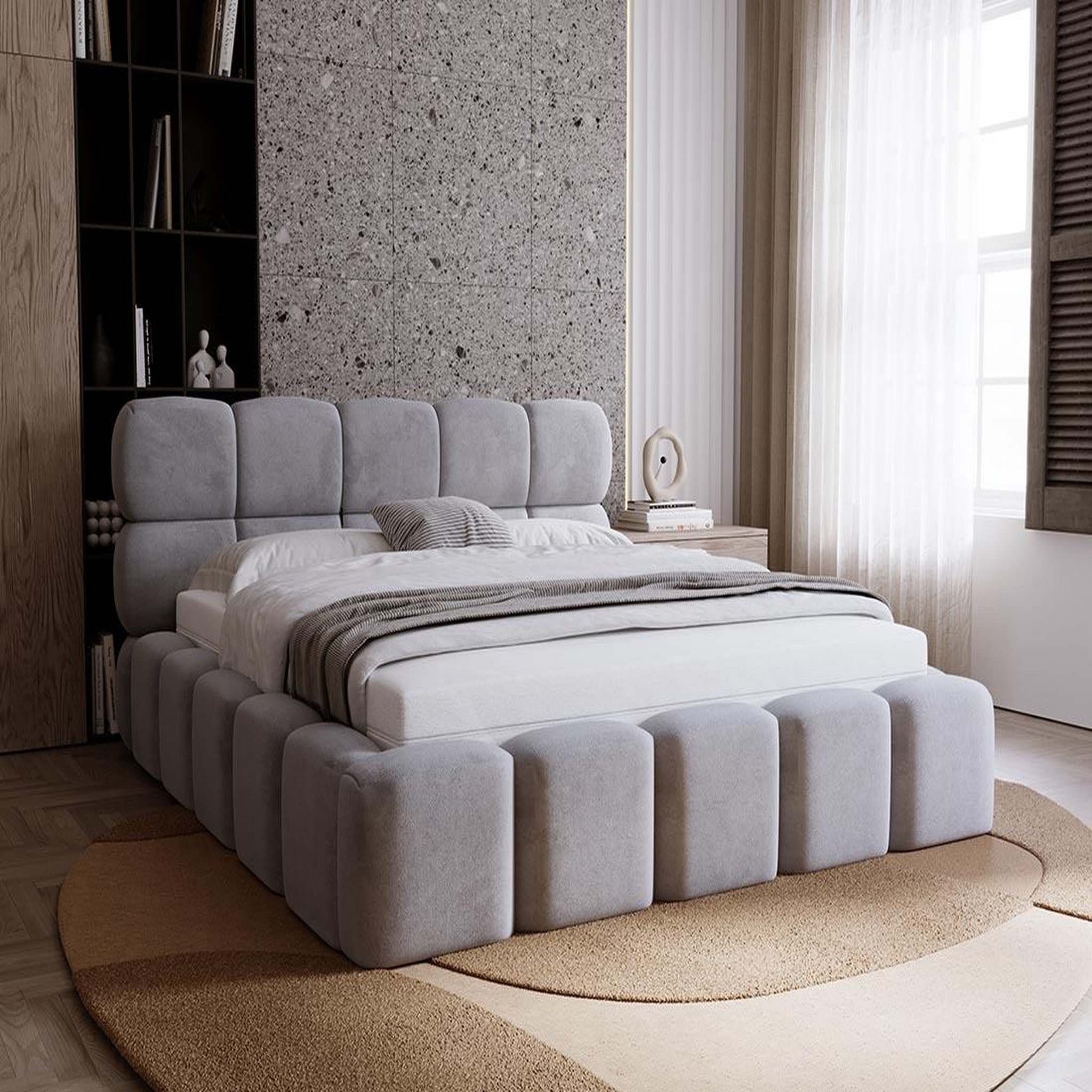 BEST MOBILIER Mariposa - lit coffre - 140x200 cm - sommier inclus - en velours. Coloris disponibles : Gris, Beige, Noir