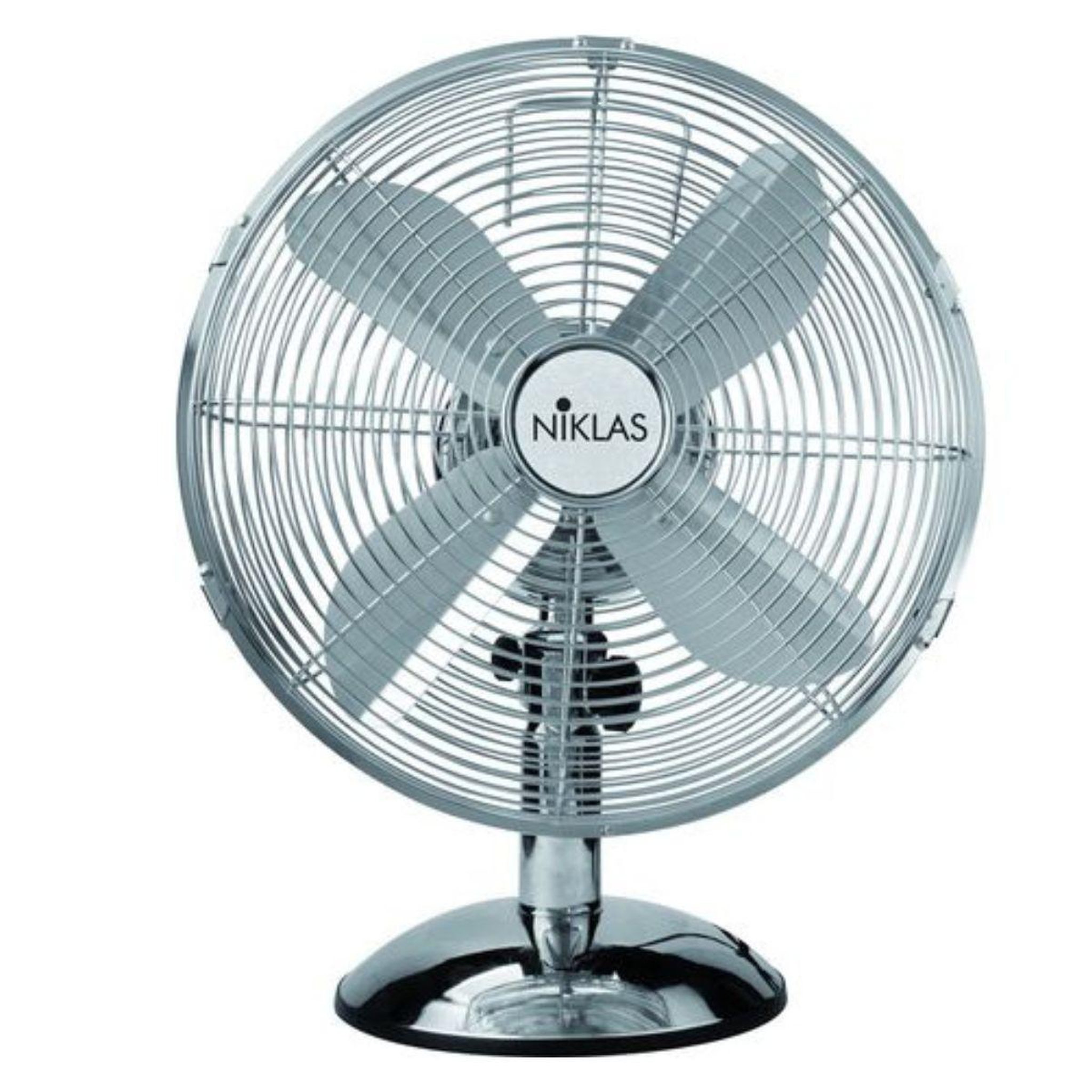 NIKLAS Ventilateur sur table 50w gris finition chromée ø40cm oscillation automatique inclinaison réglable 3 vitesses niklas