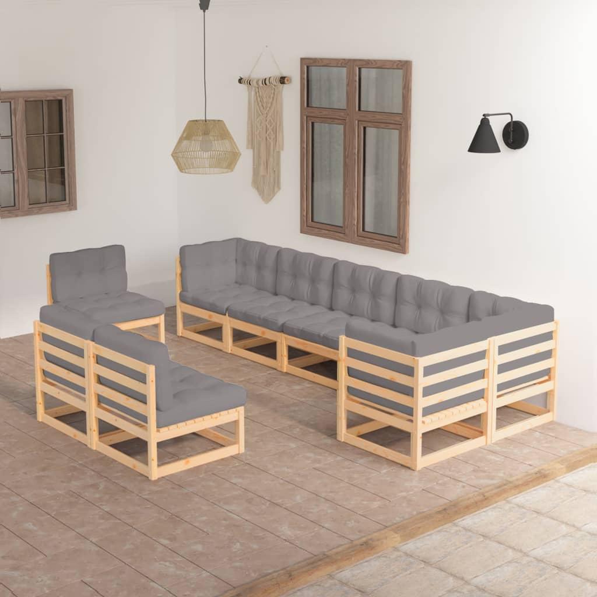 Voir la diapositive 1 : VIDAXL Salon de jardin 9 pcs avec coussins Bois de pin massif