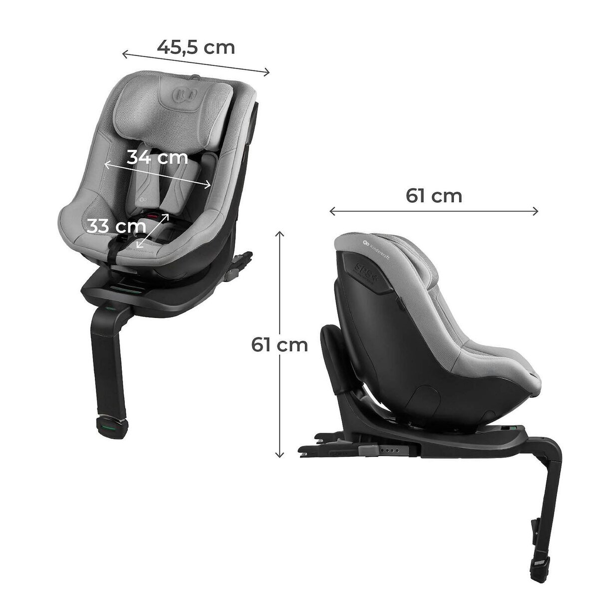 KINDERKRAFT Siège auto rotatif i-size avec sécurité renforcée et inclinaison facile tissu