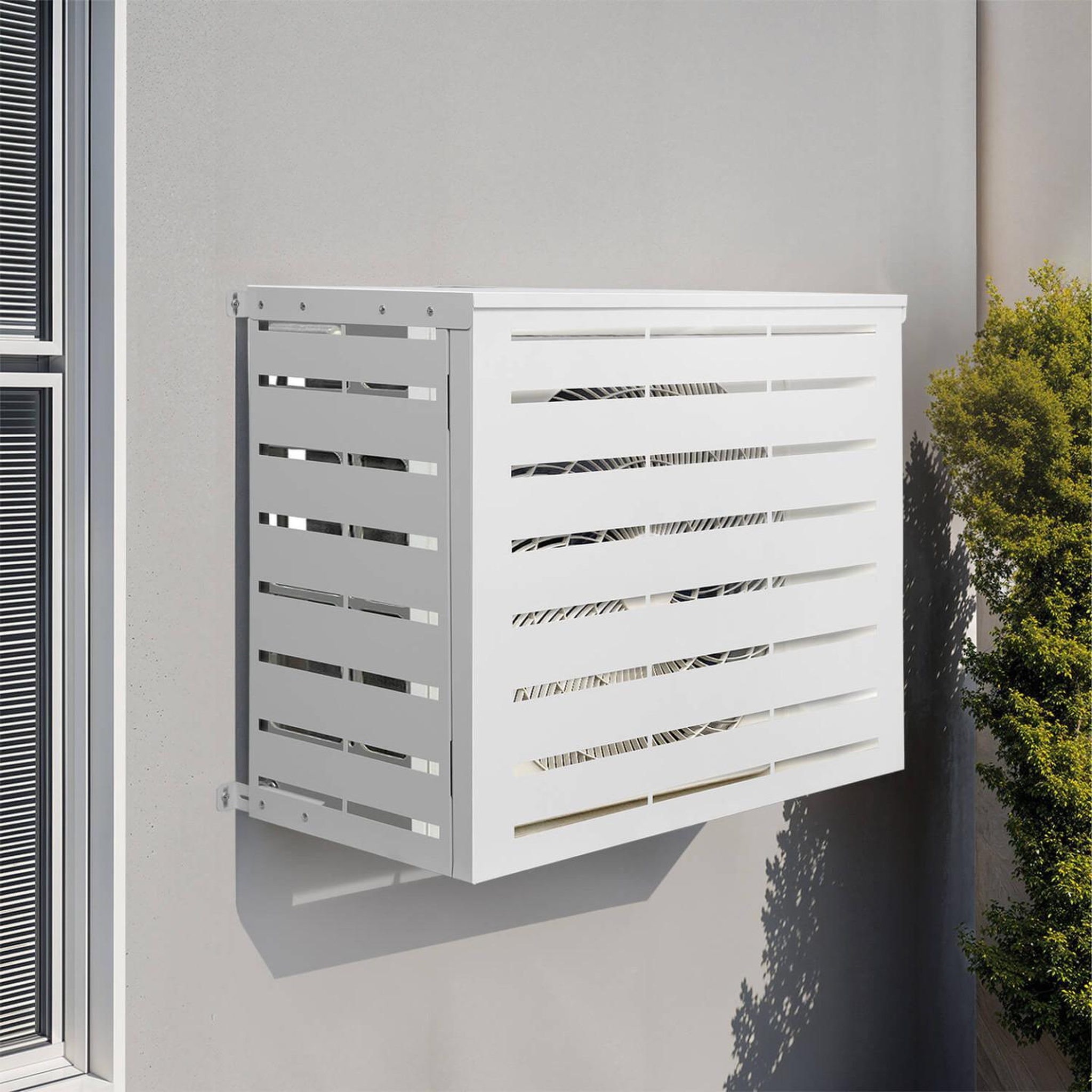 Voir la diapositive 6 : ID MARKET Cache climatiseur 95 x 50 x 80 cm métal blanc protection unité extérieure pour pompe à chaleur
