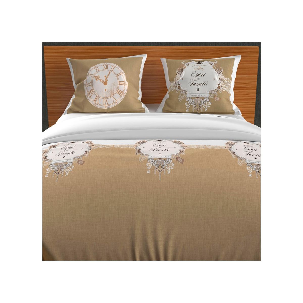 SOLEIL D'OCRE Parure housse de couette 260x240 cm en coton 57 Fils ESPRIT DE FAMILLE taupe, par Soleil d'ocre