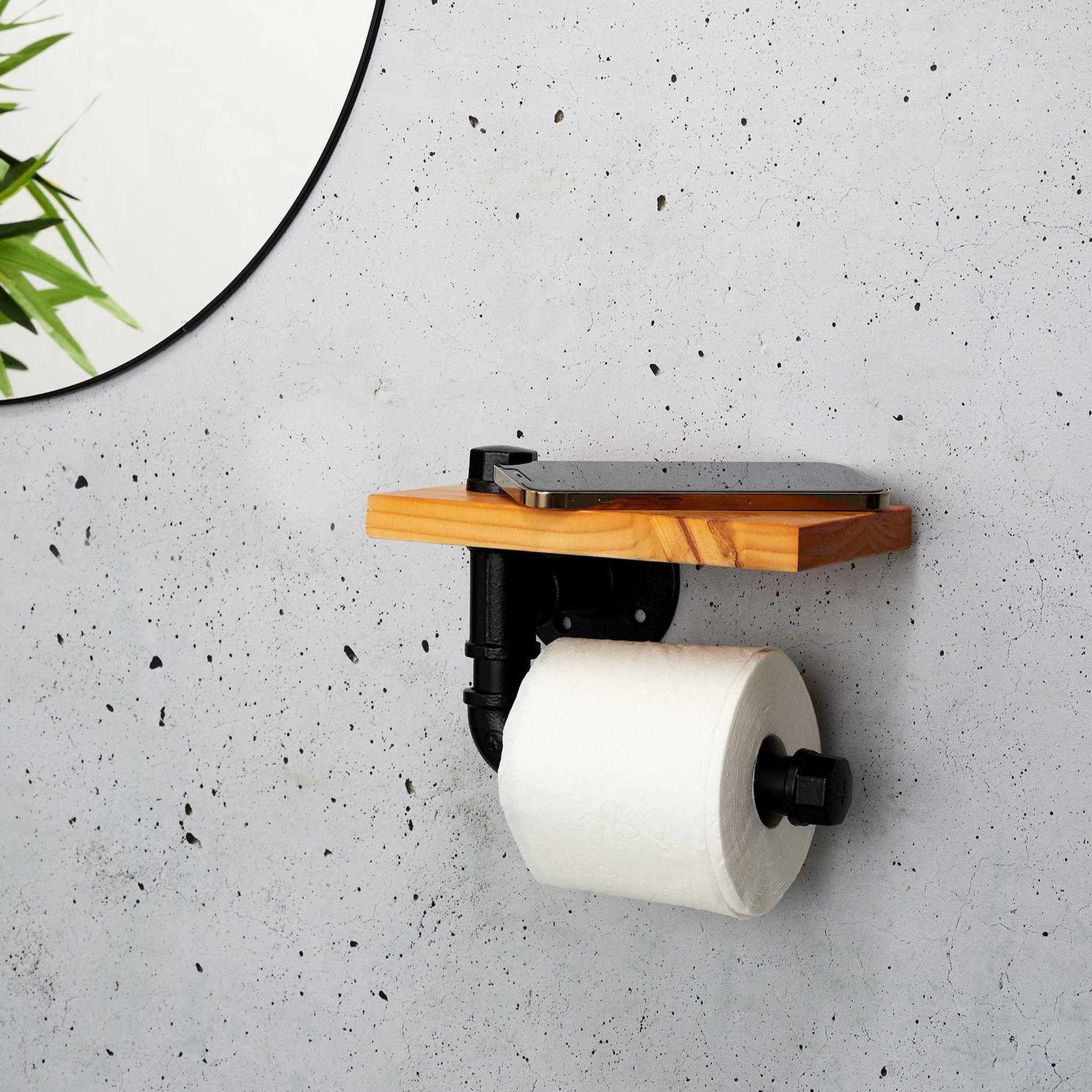 Voir la diapositive 3 : TOILINUX Dérouleur papier wc en bois de pin et métal - marron et noir