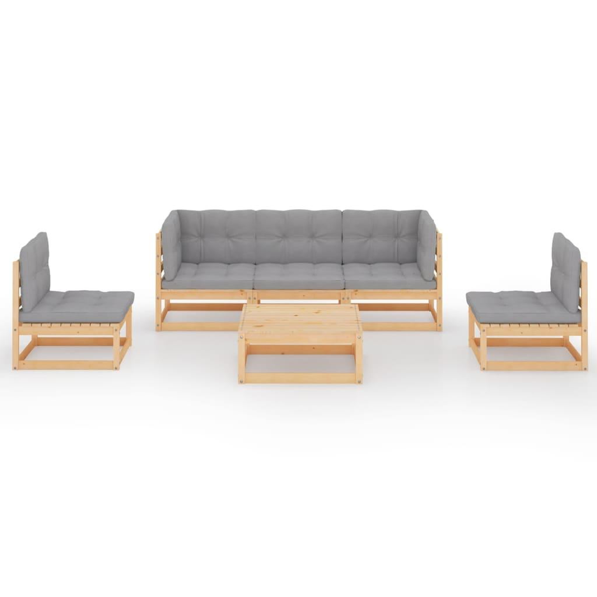 Voir la diapositive 3 : VIDAXL Salon de jardin 6 pcs avec coussins Bois de pin massif