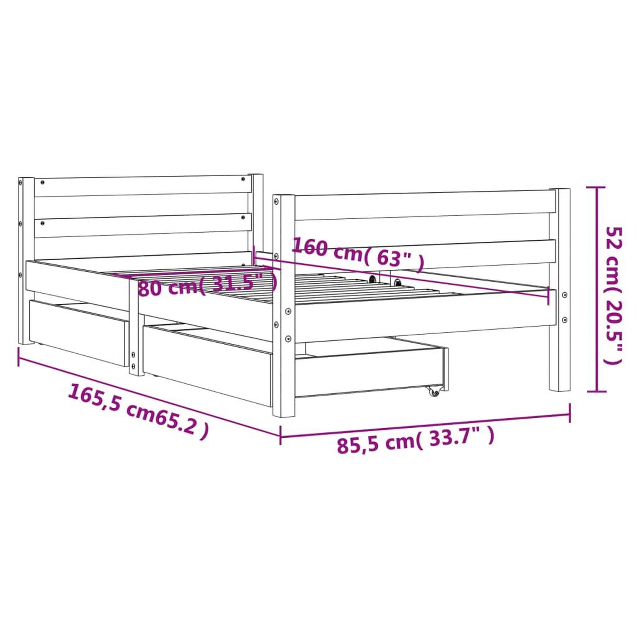 Voir la diapositive 6 : VIDAXL Cadre de lit pour enfant et tiroirs 80x160cm bois de pin massif