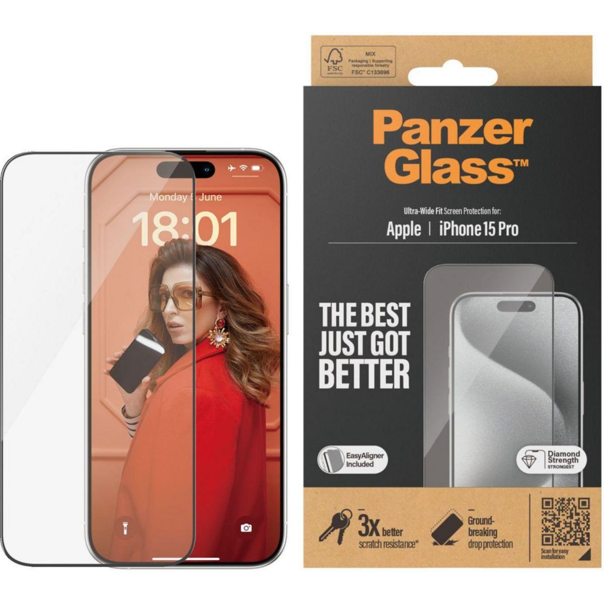 PANZERGLASS Protège écran iPhone 15 Pro Ultra-Wide-Fit