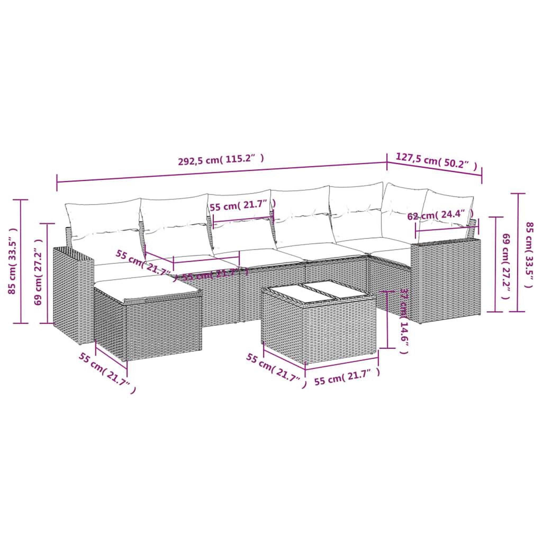 Voir la diapositive 4 : VIDAXL Salon de jardin 8 pcs avec coussins marron resine tressee