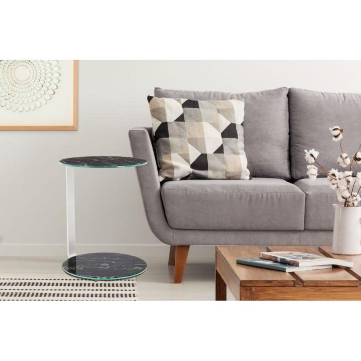 Paris Prix Table d'Appoint Design  Quentin  53cm Argent & Noir