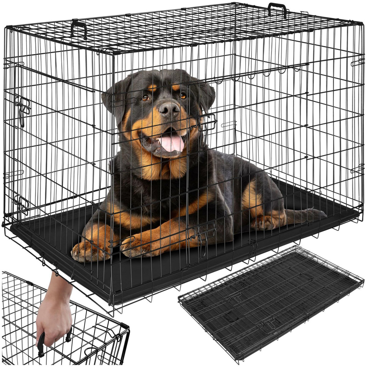 tectake Caisse grillagée pour chien pliable avec 2 poignées de transport noir