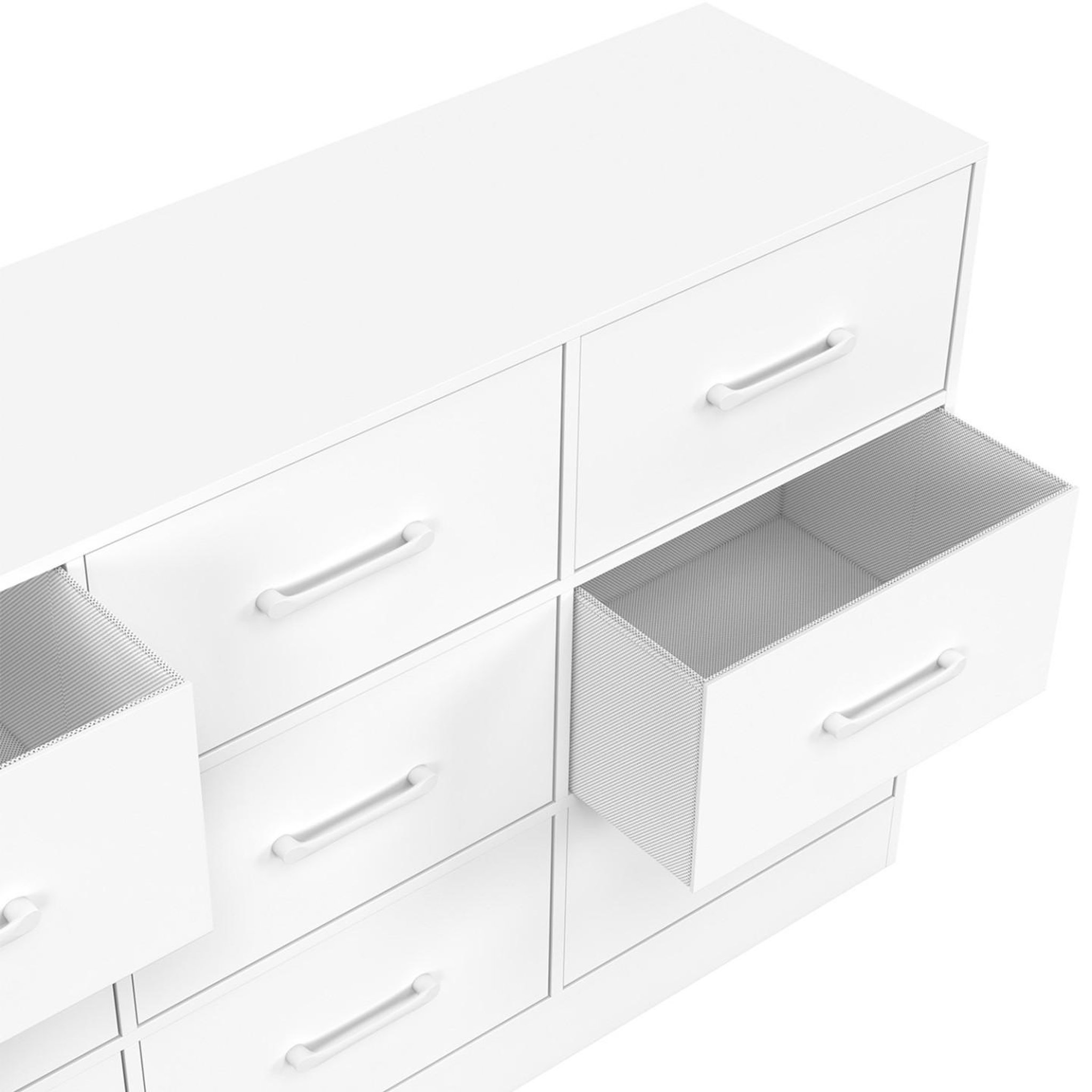 Voir la diapositive 6 : ID MARKET Commode 9 tiroirs en tissu uppah 113 cm meuble de rangement bois blanc