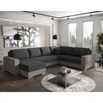 BEST MOBILIER Epona - canapé panoramique d'angle réversible 7 places convertible avec coffre en tissu. Coloris disponibles : Gris, Bicolore