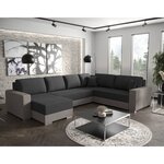 BEST MOBILIER Epona - canapé panoramique d'angle réversible 7 places convertible avec coffre en tissu. Coloris disponibles : Bicolore, Gris