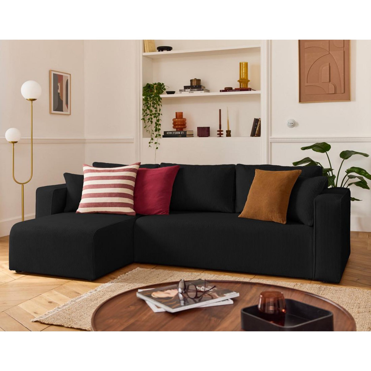 BEST MOBILIER Topaze - canapé d'angle déhoussable réversible 4 places en velours côtelé