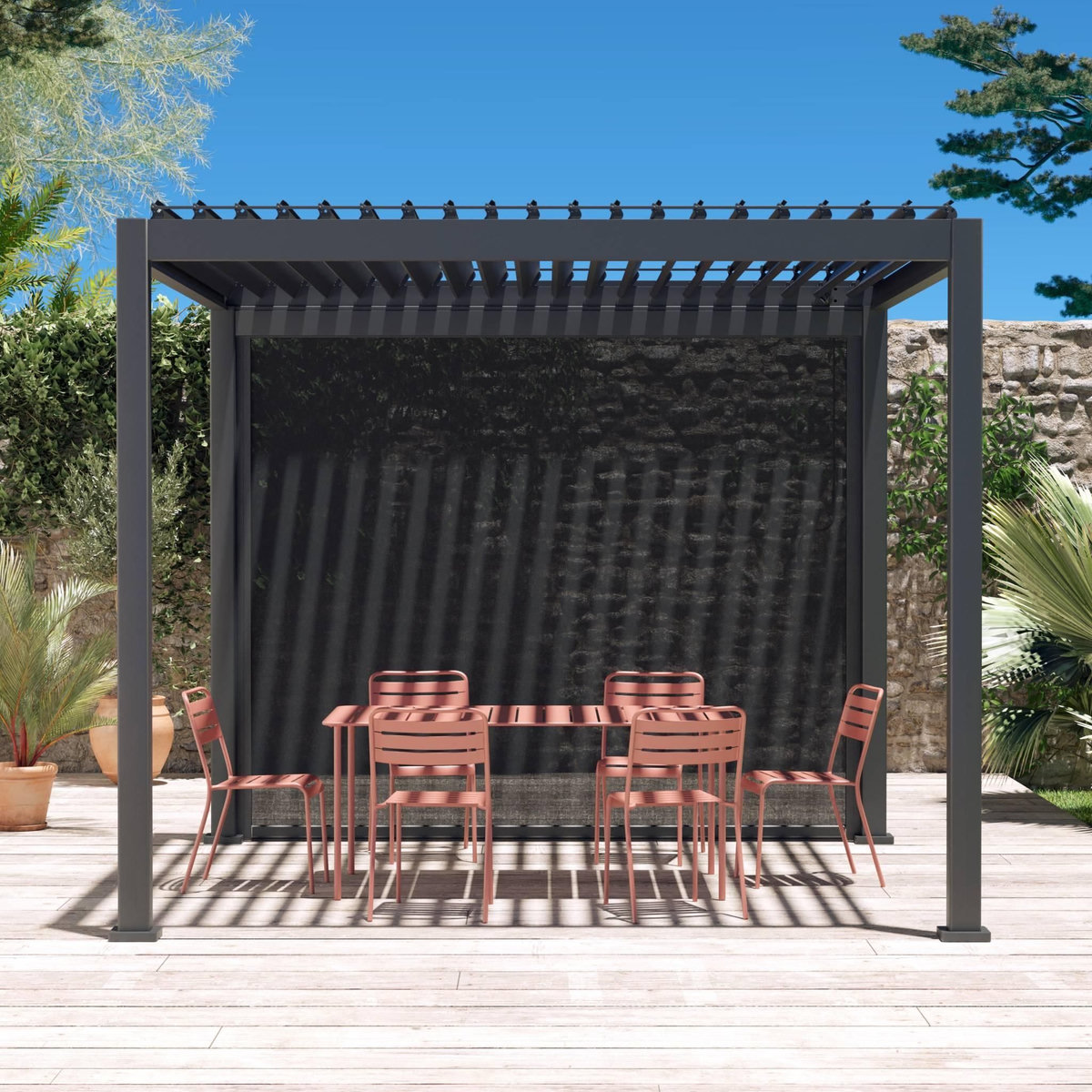 SWEEEK Pergola bioclimatique aluminium 3x3m V2 Triomphe + store 3m