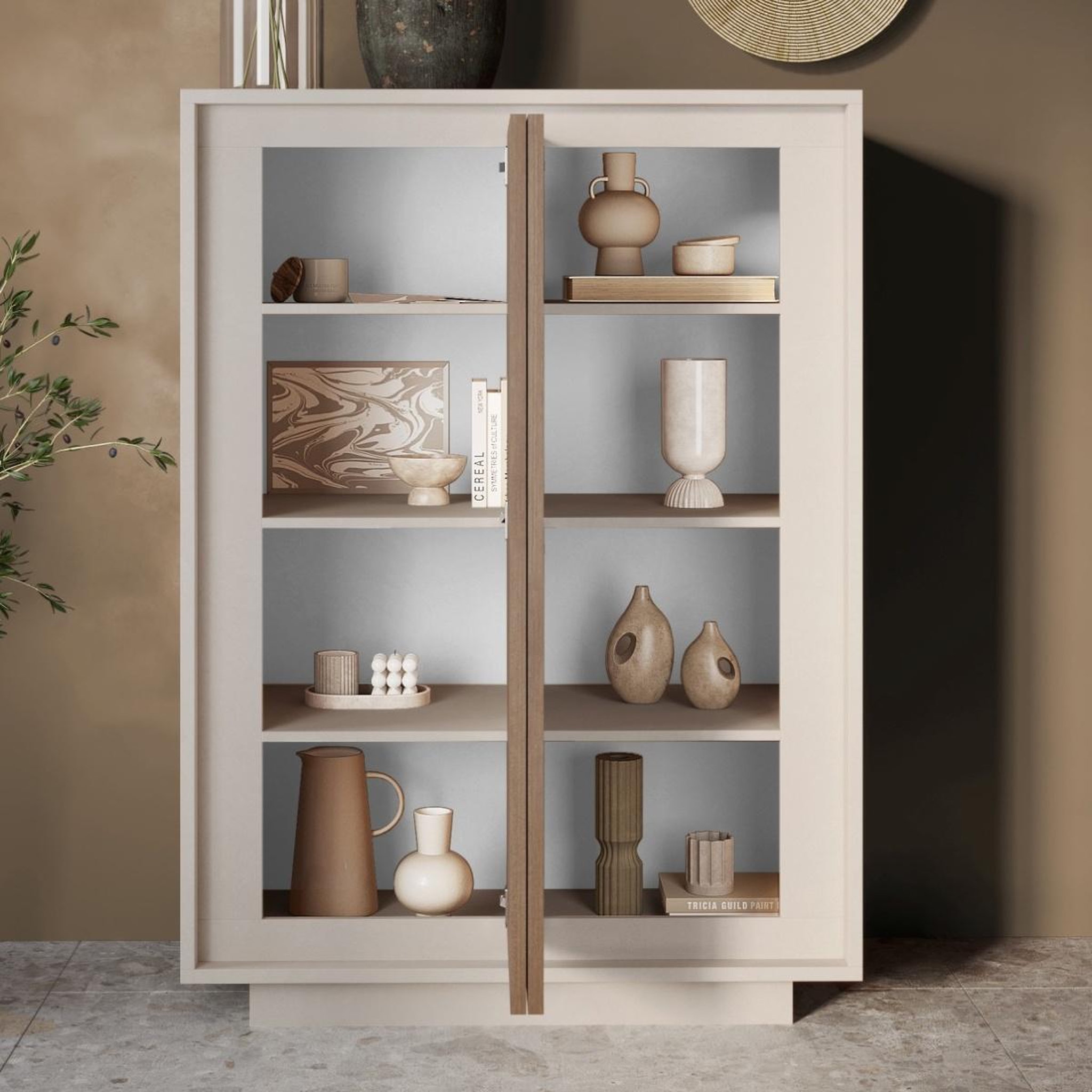 Voir la diapositive 4 : JLC KREATION Argentier-bar contemporain 2 portes beige et noyer yori