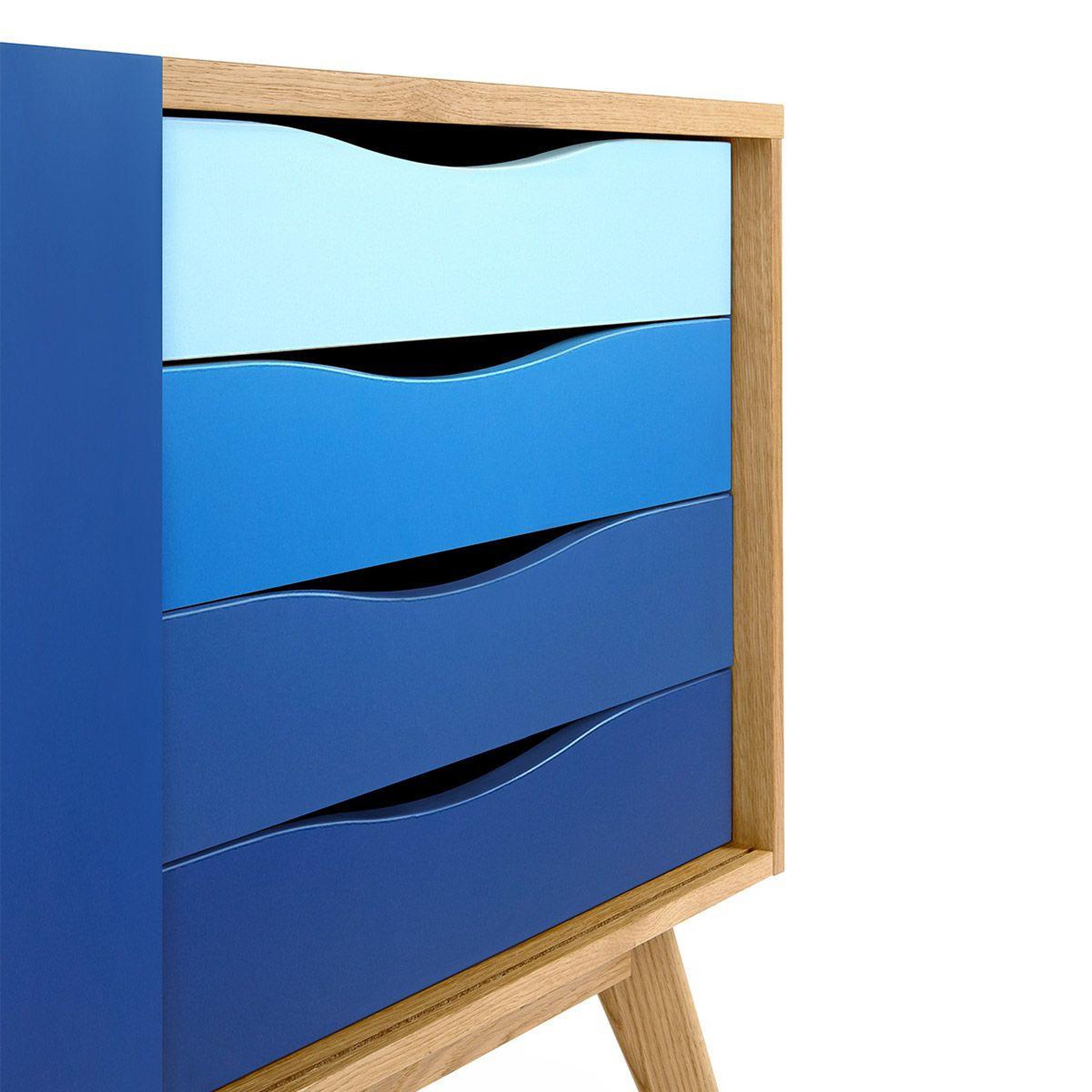 Voir la diapositive 3 : Paris Prix Buffet 4 tiroirs & 1 porte  avon  128cm chêne & bleu foncé