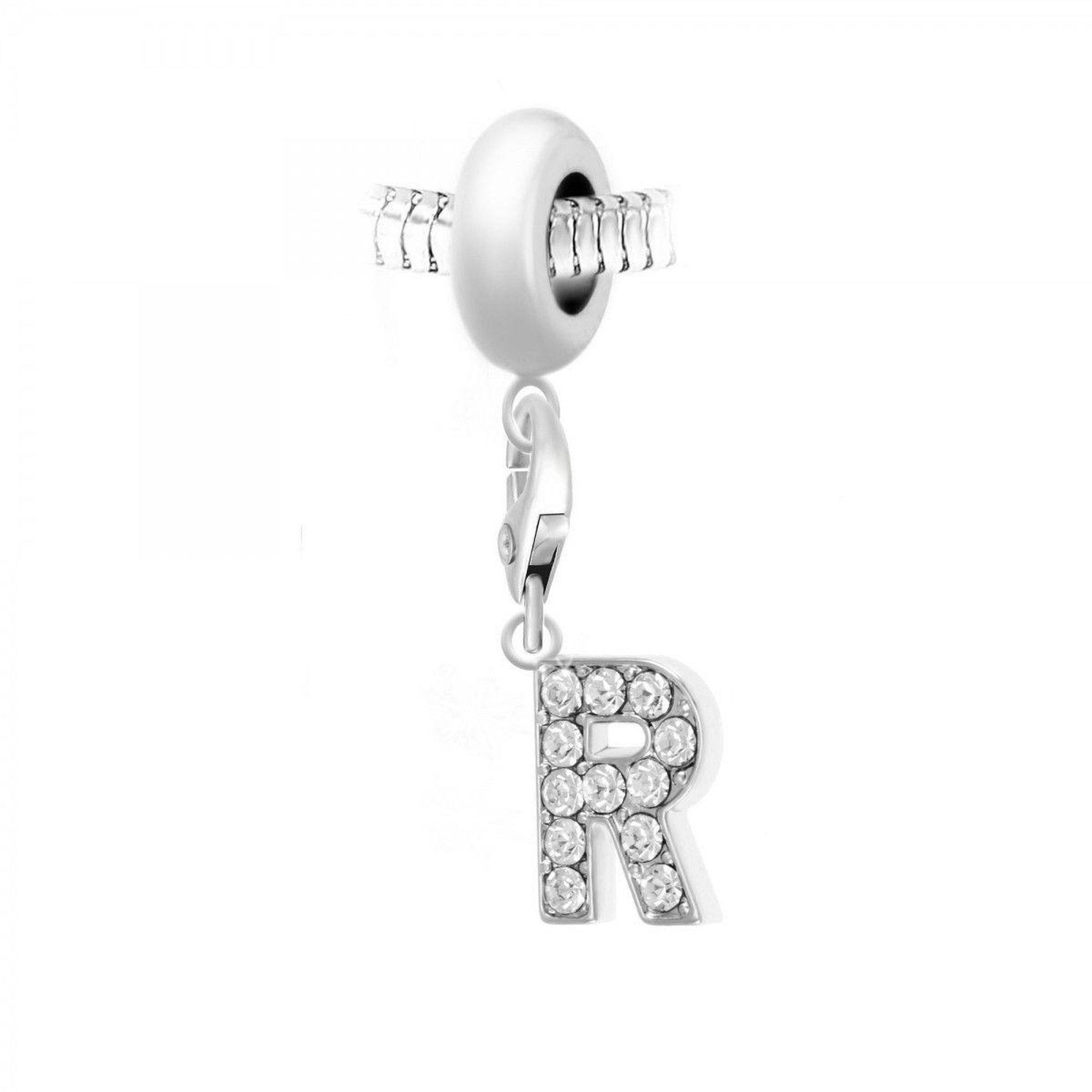 SC CRYSTAL Charm perle SC Crystal en acier avec pendentif lettre R ornée de Cristaux scintillants