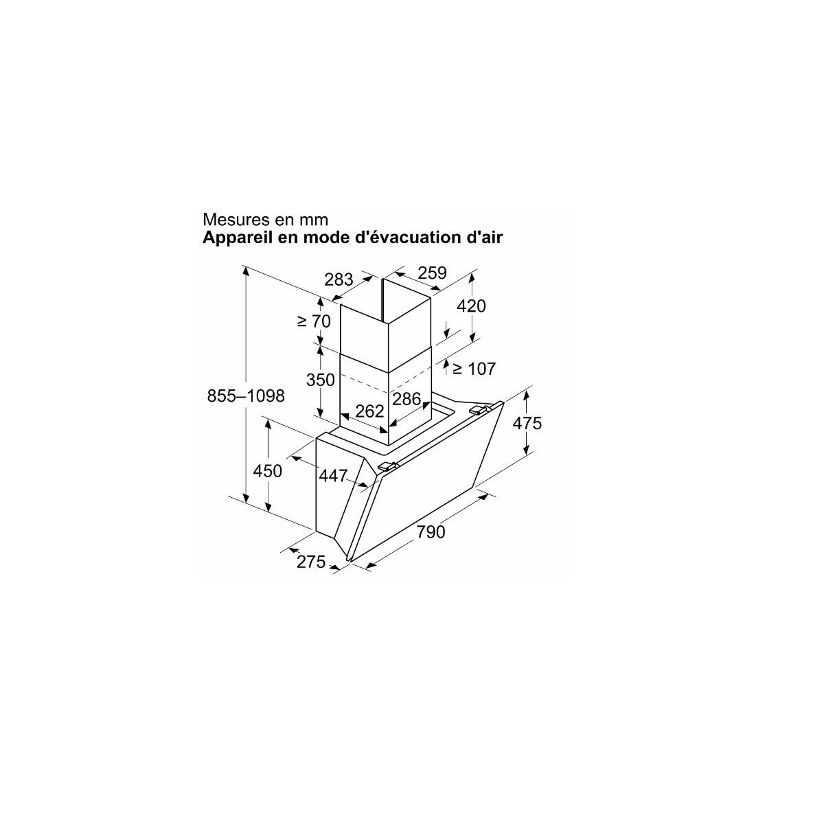 Siemens Hotte décorative inclinée 80cm 51db 432m3/h blanc - LC81KAN20