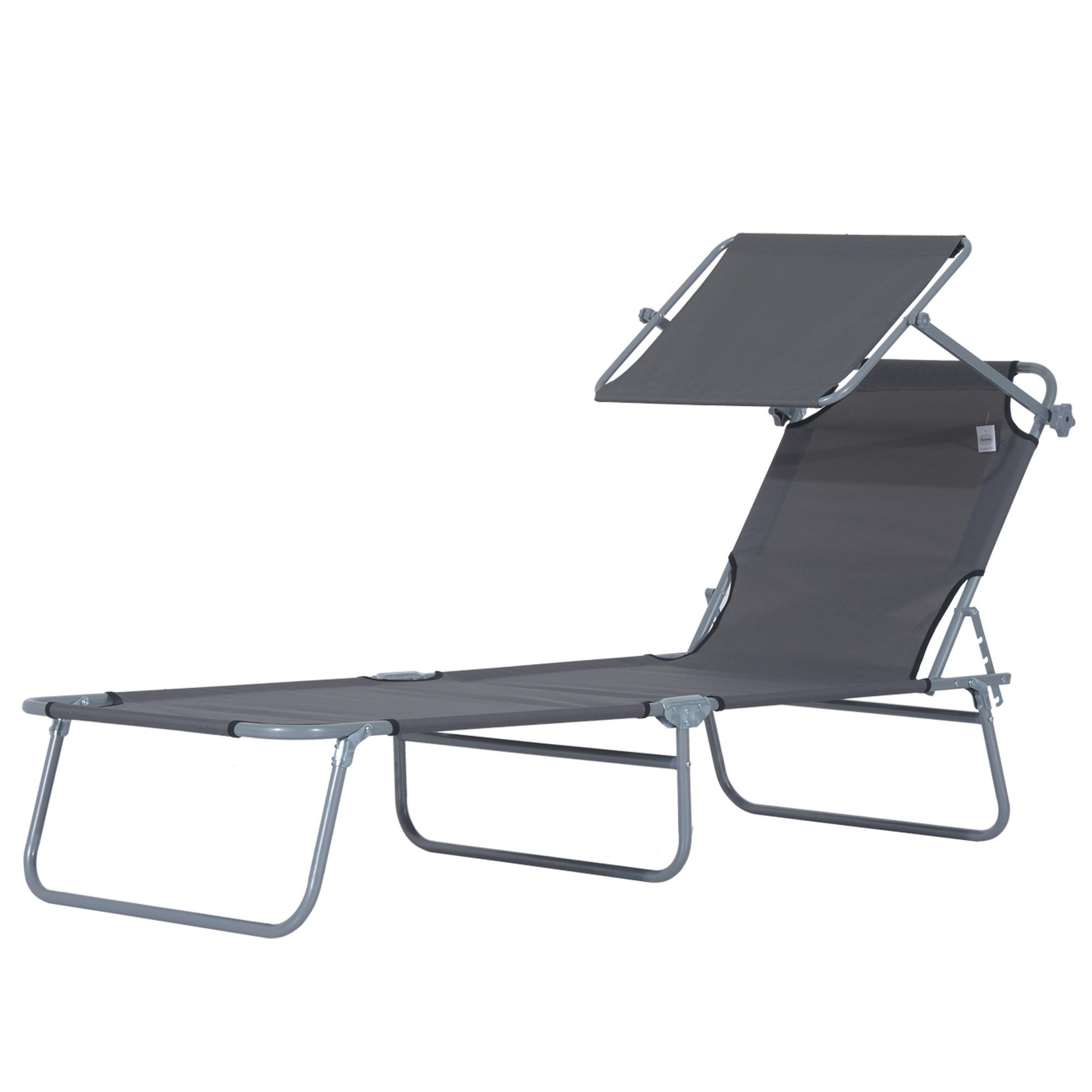 OUTSUNNY Transat bain de soleil pliable grand confort dossier et pare-soleil réglable multi-positions gris
