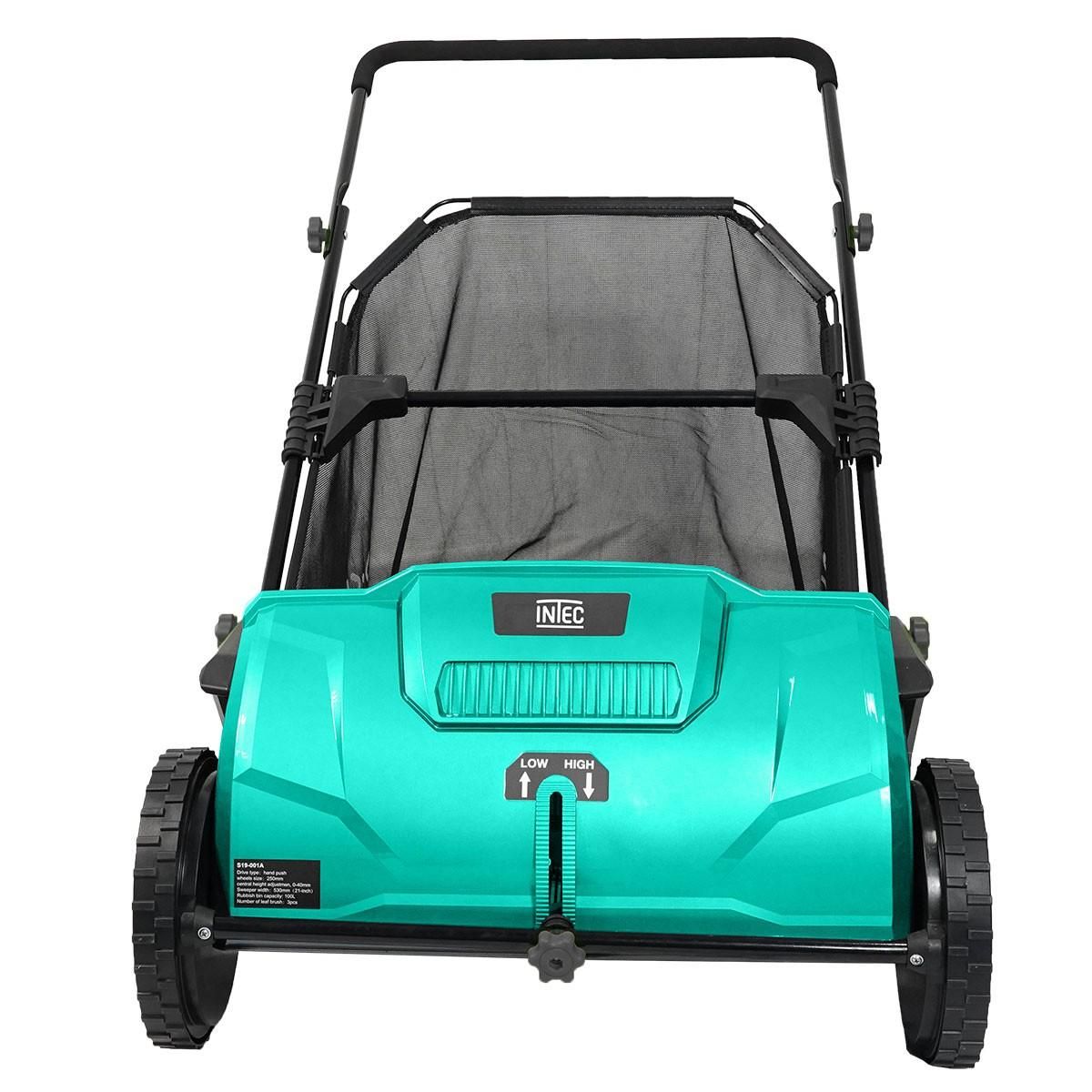 INTEC Ramasse feuilles et herbes mécanique Balayeuse à feuilles et gazon Grand Bac 100L INTEC