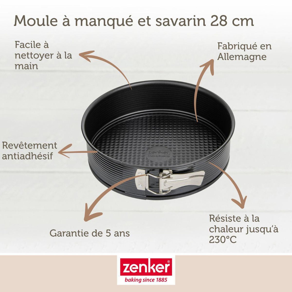 ZENKER Set avec 1 Moule à manqué et à savarin 28 cm, 1 spatule Zenker et 2 bols à mixer en inox Fackelmann