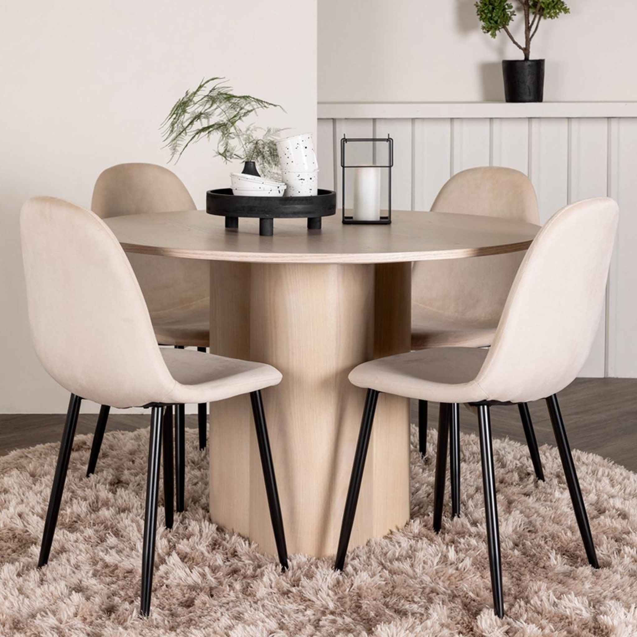 Voir la diapositive 3 : Paris Prix Ensemble table à manger & 4 chaises  olivia & polar  110cm naturel & beige clair