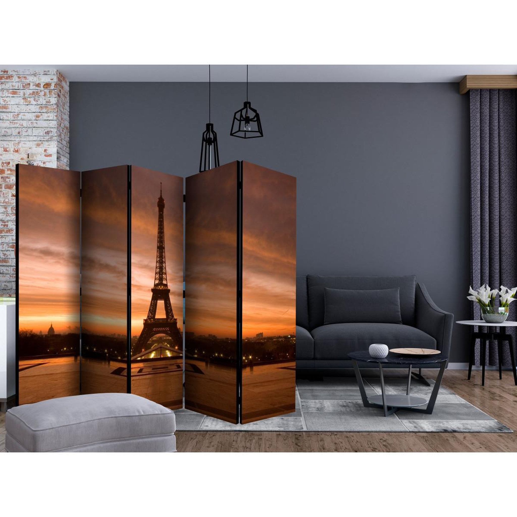 Voir la diapositive 2 : Paris Prix Paravent 5 volets  eiffel tower at dawn  172x225cm