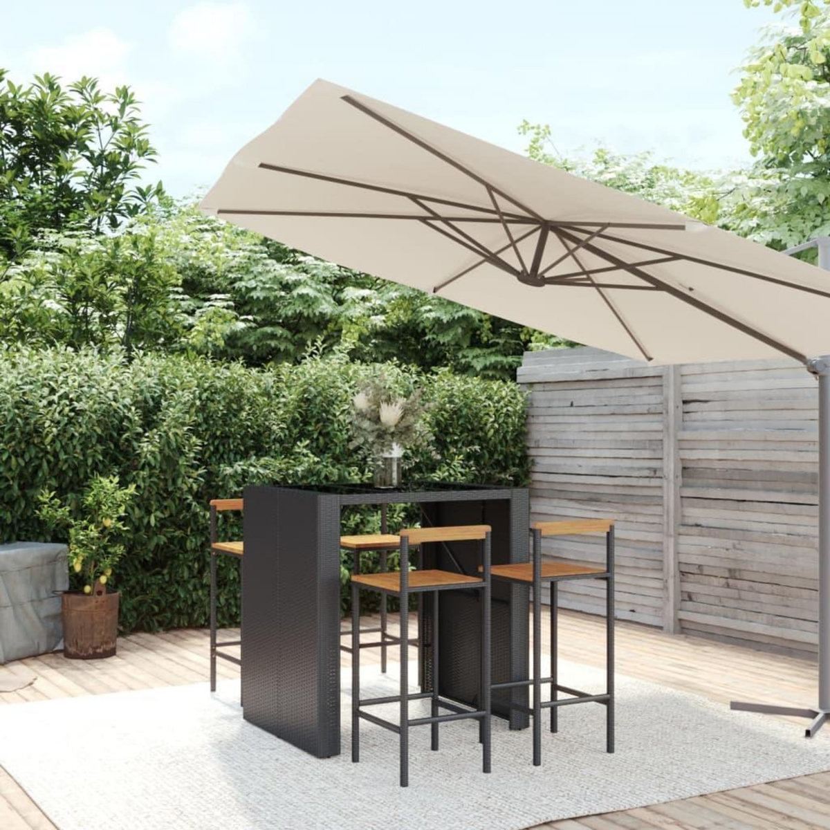 VIDAXL Ensemble de bar jardin 5 pcs noir poly rotin/bois massif acacia
