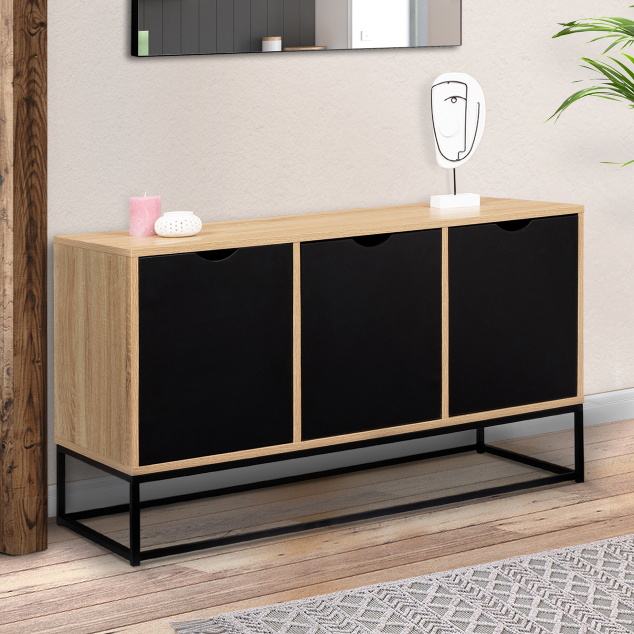 Voir la diapositive 2 : ID MARKET Buffet bas 113 cm boston 3 portes noires design industriel