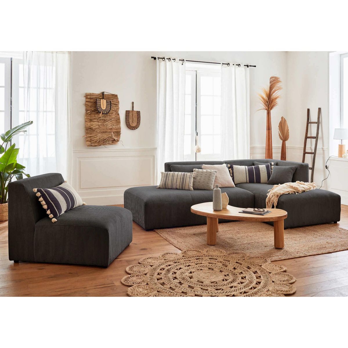 LISA DESIGN Victoire - canapé modulable d'angle droit - 5 places - en velours côtelé