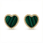 L'ATELIER D'AZUR Boucles d'Oreilles Or Jaune et Malachite - Puces Motif Coeur