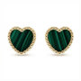 Voir la diapositive 1 : L'ATELIER D'AZUR Boucles d'Oreilles Or Jaune et Malachite - Puces Motif Coeur