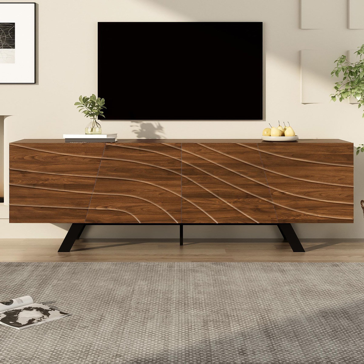 MERAX Meuble tv noyer 160 cm mdf