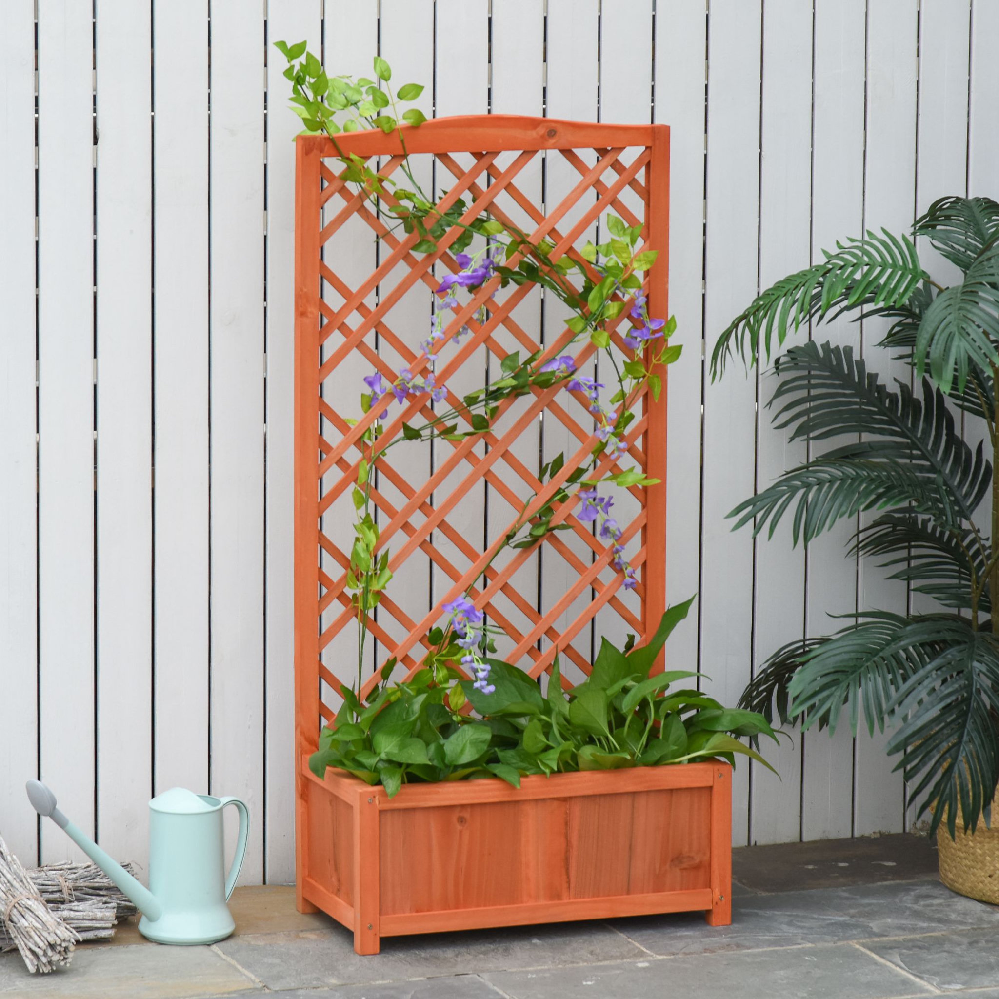 Voir la diapositive 2 : OUTSUNNY Jardinière avec treillis - bac à fleurs - jardinière sur pied - dim. 60L x 30l x 122H cm bois sapin pré-huilé
