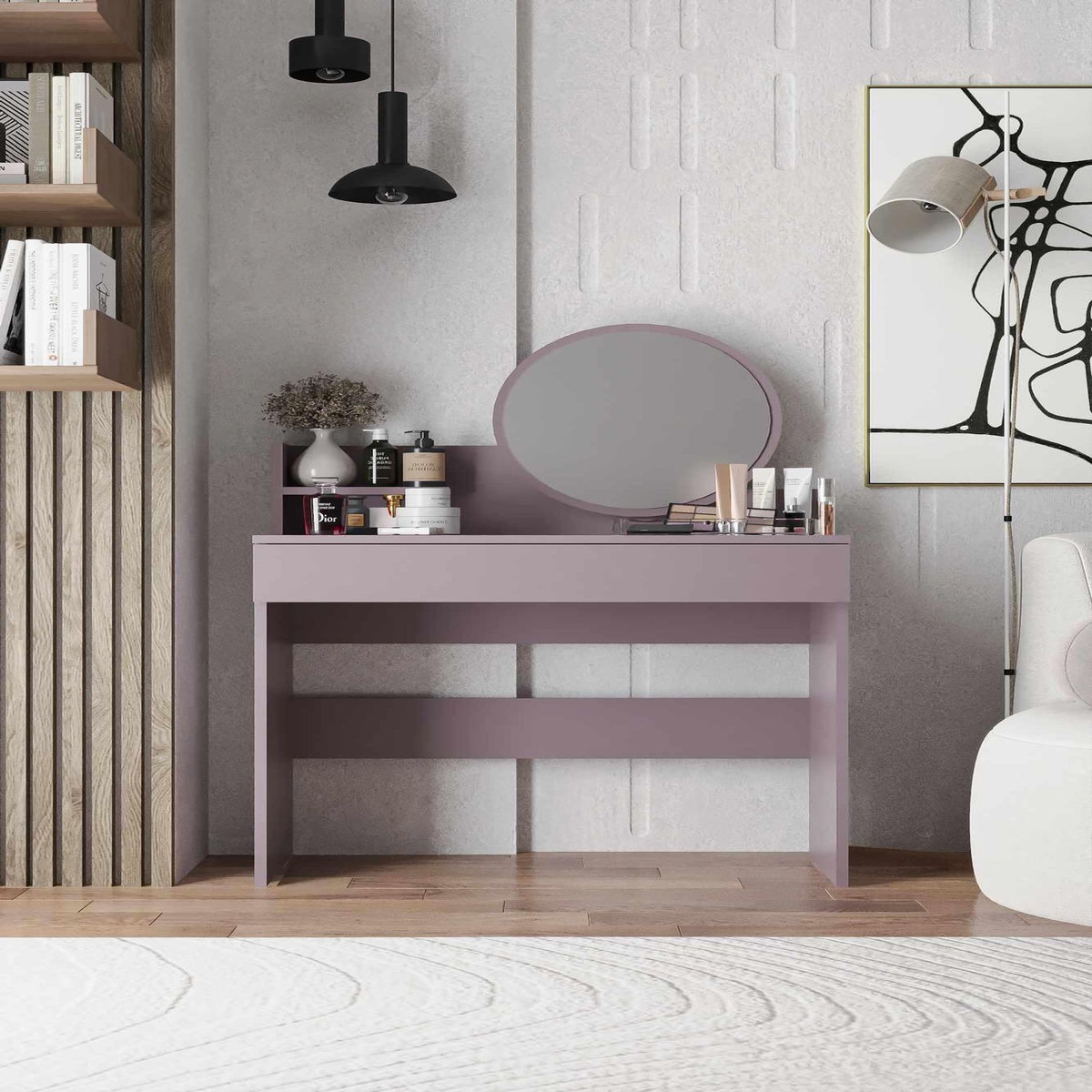 Habitat et Jardin Coiffeuse avec miroir en bois  Harmony Mini Round  - 90 x 40 x 133 cm - Violet