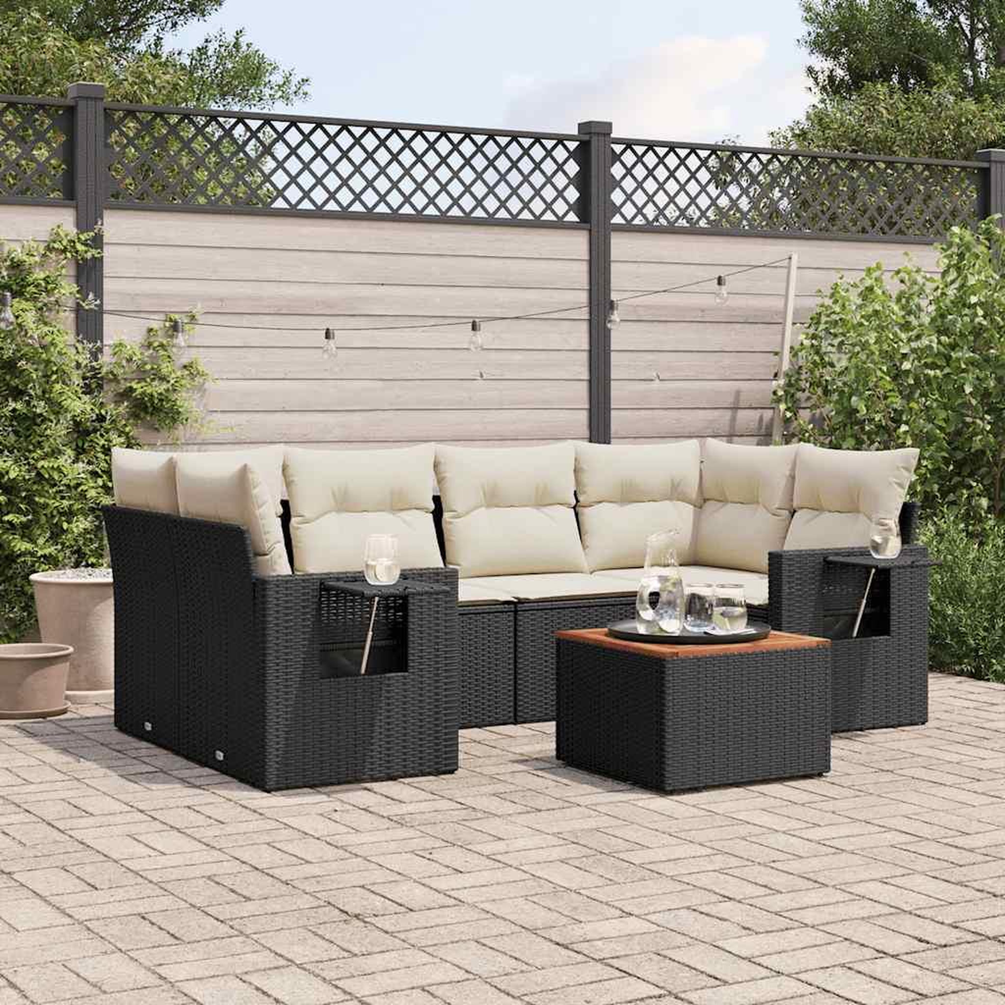 VIDAXL Salon de jardin 7 pcs avec coussins noir resine tressee